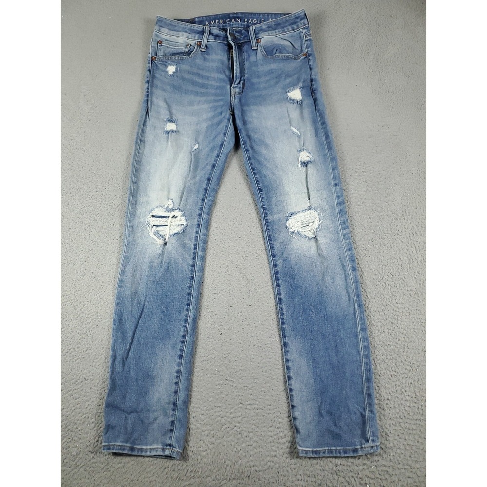 American Eagle Jeans Mens 31x32 Blue Distressed Slim Straight Leg Denim Pants